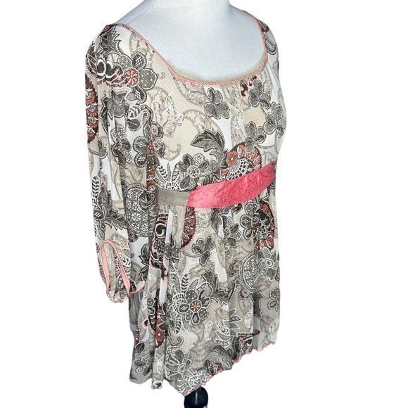 ANAC Designed by Kimi Belted Floral‎ 3/4 Sleeve Sheer Top Size Medium - Picture 10 of 12